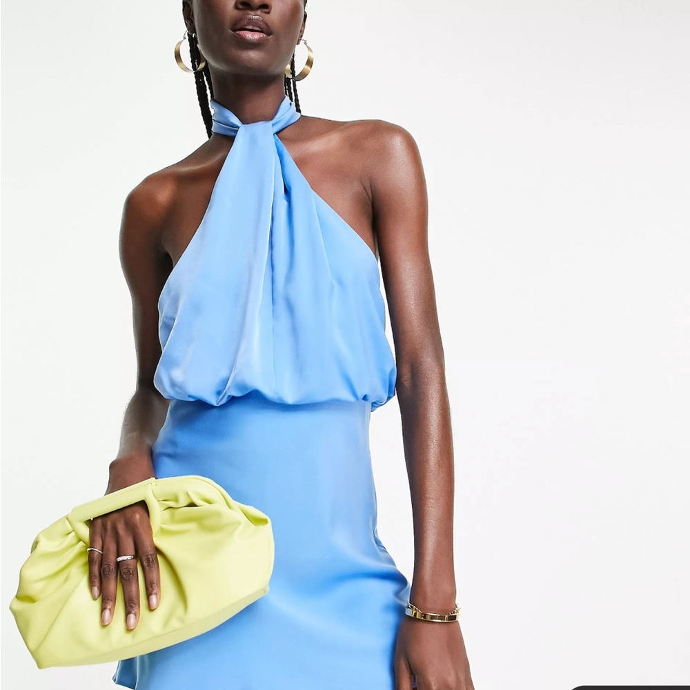 ASOS high neck detail mini dress in blue